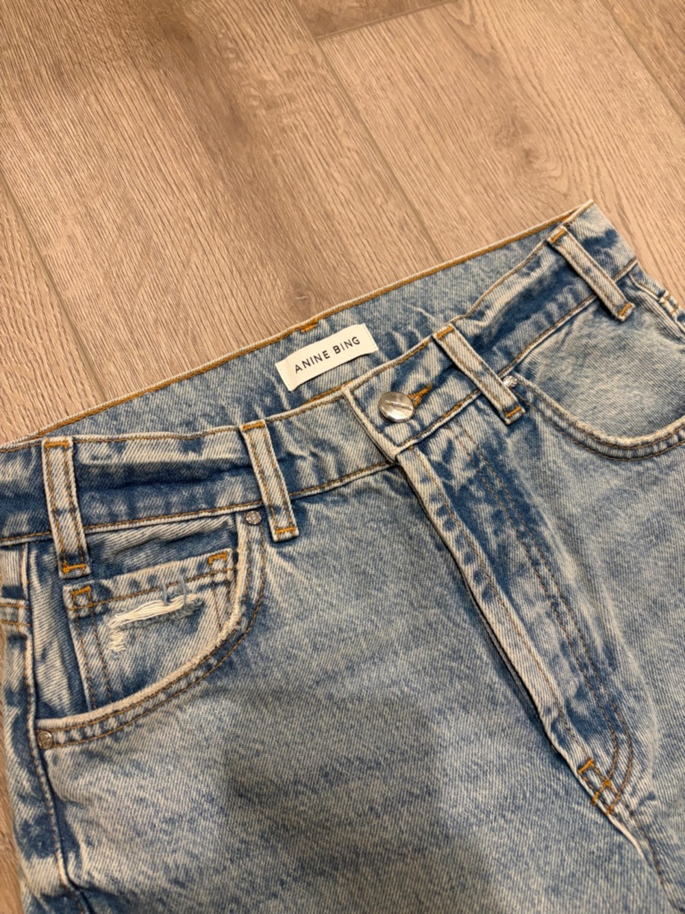 Anine Bing Gavin Straight Leg Jeans with Distressed Detail - Picture 6 of 12